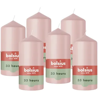 Bolsius - Stumpenkerze - Hellrosa - 12cm - 6 Stück - Brenndauer 33 Stunden - mit natürlichen Extrakten - Natürliches Pflanzenwachs - Ohne Palmöl