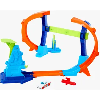Hot Wheels Spielzeugauto-Trackset, Flip- und Jump-Action durch den Korkenzieher-Looping mit einem Spielzeugauto im Maßstab 1:64, Track-Schnellstecksystem & Adapter, Aufbewahrung zusammenklappen, JFH36