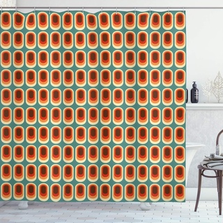 ABAKUHAUS Retro Duschvorhang, Vintage Mode-Ethno, Stoffliches Gewebe Badezimmerdekorationsset mit Haken, 175 x 240 cm, Orange Grün