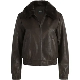 Lederimitat-Blazer ZERO "Kunstleder-Jacke mit Kunstfellkragen", Damen, Gr. 34, schwarz (schwarz coffee), Obermaterial: 100% Polyester PES., Blazer Lederimitat-Blazer