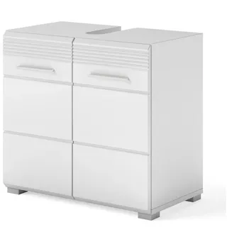 inn.furn Waschbeckenunterschrank Weiß Hochglanz 60 cm 2 Fächer, Leon