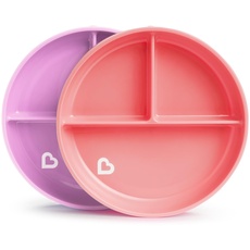 Munchkin Kinderteller mit Unterteilungen, Esslernteller für Babys und Kleinkinder ab 6 Monaten, BPA-freier geteilter Teller, ideal zur Beikosteinführung - rosa/lila, 2er-Set