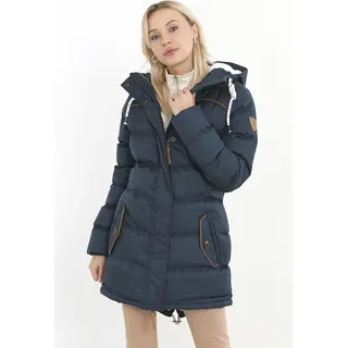 Steph Damen Winterjacke Mid Blue XL mit Kapuze, Reißverschluss und seitlichen Taschen - Navy