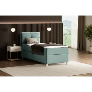 BEAUTYSOFA Modern Boxspringbett HELEN MINI - Bett mit Federkernmatratze Polsterbett 100x200cm mit Topper Einzelbett - Mint (soro 34) - Grün