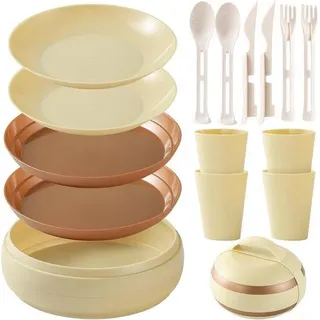 Kampfservies-Set 4-Personen, Plastik, BPA-frei, 15-teilig - Beige