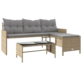 vidaXL Gartensofa in L-Form mit Tisch und Kissen Beige Poly Rattan - Beige