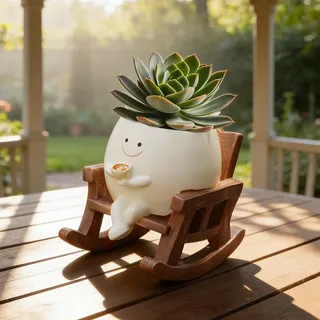 SGZIOO Blumentopf Gesicht, Lustige Blumentöpfe, Schaukelstuhlförmiger Blumentopf, Sukkulenten Topf mit kaffeefarbenem Smiley-Gesicht, Pflanzentopf für Gartendeko, Geschenkideen (Schaukelstuhlförmiger)