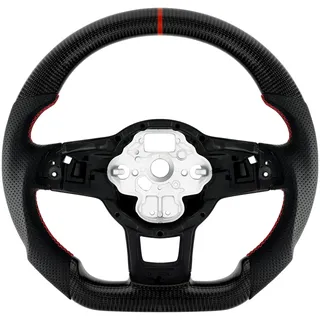 Acclcors Carbonfaser-Lenkrad, Lederlenkrad, D-förmiges Lenkrad mit flachem Boden und roten Nähten, perforierter Ledergriff für VW Volkswagen Golf MK7 GTI/R 2015-2019