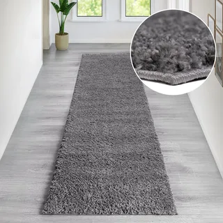 Läufer BRUNO BANANI "Shaggy Soft" Gr. 12, grau (stone), B:80cm H:30mm L:250cm, Kunstfaser, Teppiche, Läufer, Läufer, Brücke, gewebt, Uni-Farben, besonders weich