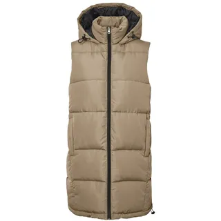 Noisy May Damen Lange Puffer Weste | Wattierte Stepp Übergangsjacke ohne Ärmel | mit Kapuze & Zip NMAURORA, Farben:Beige, Größe:38