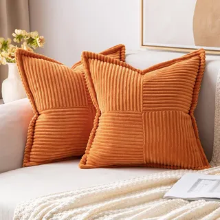 MIULEE 2er Set Kissenbezug 40×40cm Kordsamt Biese Patchwork Orange