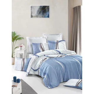 Nuit Des Rêves Luxurious Satin Single XL Quilt Cover Set, 155 x 200 cm, 100% Cotton, 210 Thread Count, Machine Washable, White/Blue/Brown, Elegant Design