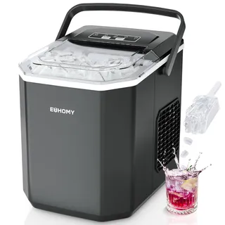 euhomy Eiswürfelmaschine, 9 Würfel in 6 Min, Bullet-Eismaschine, 2 Würfelgrößen, Edelstahl-Eismaschine für die Arbeitsplatte, 12 kg/Tag Eiswürfelbereiter, Schwarz, für Zuhause/Küche/Büro/Wohnmobil