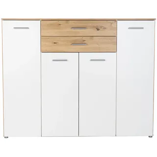 Home Affaire Hochkommode HOME AFFAIRE "Prato", beige (artisan, oak, nachbildung, weiß), B:156cm H:123cm T:39cm, Hartfaserplatte, Holzwerkstoff, Kunststoff, Sideboards, Kombikommode, mit 2 Schubkasten
