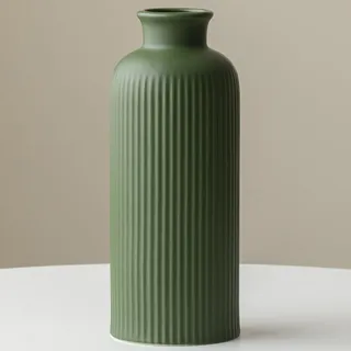 Keramik Vase Grün, Matt Glasiert, Blumenvase für Pampasgras Deko, 25,4 cm Höhe, 10 cm Breite, Modern für Wohnzimmer Esstisch Büro (Grün)