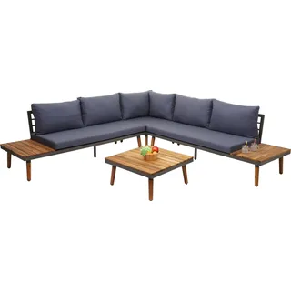 Garten-Garnitur HWC-E97, Garnitur Sitzgruppe Lounge-Set Sofa, Akazie Holz MVG-, grau - Grau