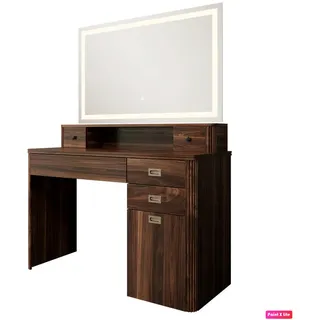 Vicco Schminktisch Neria Eiche rustikal 120 cm mit LED-Spiegel , Wildeiche , Holzwerkstoff , 5 Schubladen , Rechteckig , 120x93.5x50 cm , Schlafzimmer, Schminktische