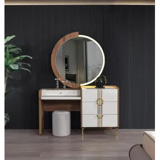 Luxus Schminktisch Kommode Schrank Anrichte 2tlg. Spiegel Möbel Kommoden - Beige
