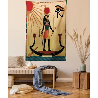 ABAKUHAUS Ägyptisch drucken Wandteppich, Sonne Alt Ägyptisch Zeitlose Anmut Antike Tradition Illustration, aus Weiches Mikrofaser Stoff Wand Dekoration Für Schlafzimmer, 110 x 150 cm,Kamel Rot