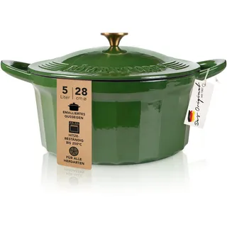 Römertopf Gusseisen Topf mit Deckel 28 cm – Bräter & Schmortopf emailliert, Dutch Oven für alle Herdarten inkl. Induktion, backofenfest bis 250 °C, PFAS-frei – Grün