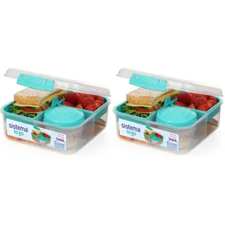 Sistema Bento Box TO GO Brotdose mit Fächern | 1,25 L Lunchbox mit Joghurt-/Fruchtbehälter | für Kinder & Erwachsene l | BPA-frei | Minty Teal [21685-8T], Mintgrün (Packung mit 2)