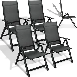 tillvex Gartenstuhl Premium 4 Stück Schwarz klappbar aus Aluminium | Hochlehner mit Armlehnen | Klappstuhl verstellbar | Klappsessel Balkon Garten Terrasse - Schwarz