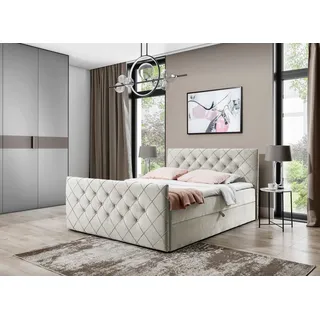 Boxspringbett Schlafzimmerbett EIVOR 180x220cm Stoff Magic Velvet Beige - Beige