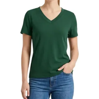 Damen-T-Shirt Bluse Kurzarm mit V-Ausschnitt Elegante Grüne S