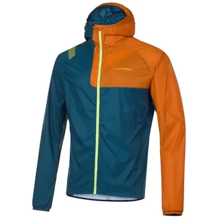 La Sportiva Trail-Laufjacke Vento Windbreaker (leicht, winddicht, hohe Atmungsaktivität) sturmblau/orange Herren