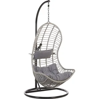 BELIANI Hängesessel Grau Rattan mit schwarzem Gestell aus Stahl inkl. Kissen Outdoor Indoor Boho Stil - Grau, Schwarz