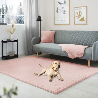 OTTO home Hochflor-Teppich "Lugano" rechteckig 30 mm Höhe Kunstfell, Uni Farben, sehr weich & kuschelig, altrosa
