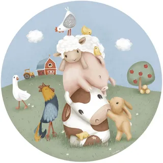Little Dutch Tapetenkreis kleiner Bauernhof , Multicolor , Papier, Kunststoff , Tiere, Märchen/ Fantasie , Rechteckig , 100x100 cm , FSC Mix ,