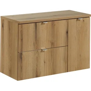 Badezimmerschrank 90 cm Eiche mit Aufsatz und Wäschekorb - Braun