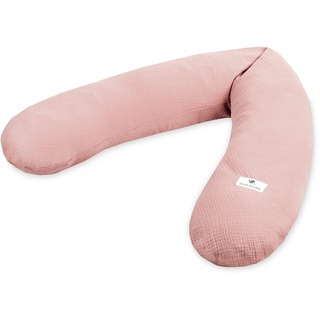 Julius Zöllner Musselin Stillkissen ca. 190 cm | Füllung 42 Liter EPS-Mikroperlen | Made in Germany | Bezug aus 100% Baumwollmusselin | Oeko-TEX® Standard 100 | Dusty Rose