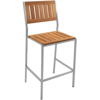 Teako Design Stapelbarer Barhocker Teakholz & Edelstahl | Massivholz wetterfest, modern, für Outdoor & Indoor | 110 cm Höhe, stapelbar & pflegeleicht