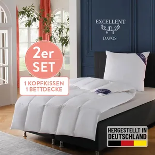 Excellent Daunenbettdecke + 3-Kammer-Kopfkissen »Davos« Bettdecken-Set mit Kopfkissen, Bettdecke 135x200 und 155x220 cm, weiß,