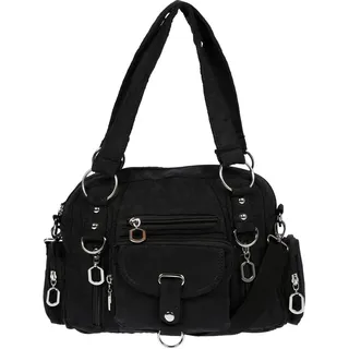 Damenhandtasche Schultertasche Tasche Umhängetasche Canvas Shopper Crossover Bag Schwarz - Schwarz
