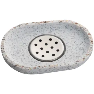 IMEEA Terrazzo Seifenschale mit Abtropfschale Rutschfester Seifenhalter aus Stein Moderne Seifenablage für Badezimmer Waschbecken und Küche
