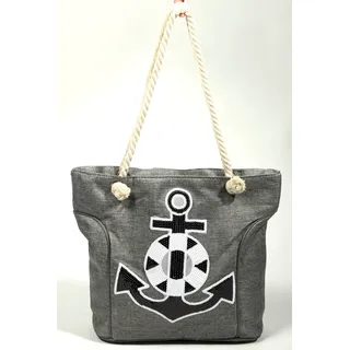 Damenhandtasche Handtasche mit Anker Applikation Motiv Grau Strandtasche Strand