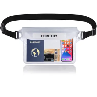FORETOY wasserdichte Tasche, wasserdichter Beutel Transparent mit verstellbarem Hüftgurt, wasserdichte Handyhülle wasserfeste Bauchtasche IP68 für Wassersport, Strand, Schwimmen, Boot, Fahren