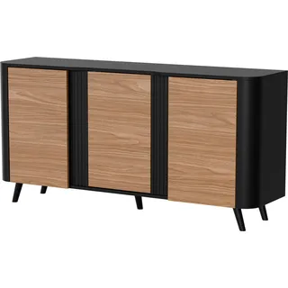 Furniture24 Sideboard 151 X 75 X 39 Cm Kommode Volare 3 Türiger Schwarz/Nußbaum