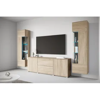 Wohnwand OTTO HOME "KENIA", braun (eiche sonoma), B:270cm H:161cm T:34cm, Holzwerkstoff, Kastenmöbel-Sets, Wohnwand, Vitrinen mit Eckverglasung, hängend und stehend montierbar