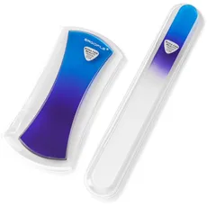 Glas-Nagelfeilen-Maniküre-Set, 2-teilig, blau, ergonomischer Komfort-Griffbogen, Ergofile für sanftes und effizientes Feilen, Nagelpflege-Werkzeuge von Bona Fide Beauty, echtes tschechisches Glas