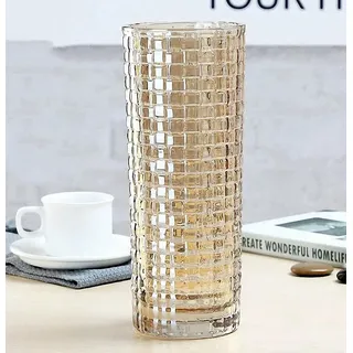 Gerippte, gewebte große Glasvase, goldfarben, 30 cm hoch, Moderne Vasen für Wohnzimmer, Esstisch, Eingangsbereich, Regal, Hochzeit, Büro, Couchtisch, Geburtstag