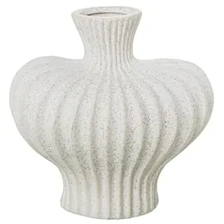 DRW Tischvase aus Keramik mit Streifen in Weiß, 18 x 18 x 12 cm