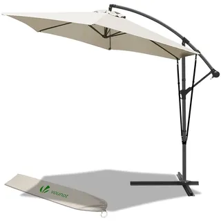 VOUNOT Ampelschirm 300 cm, Sonnenschirm mit Kurbelvorrichtung, Windsicherung und Schutzhülle, Sonnenschutz UV-Schutz, Gartenschirm Marktschirm Kurbelschirm, Beige