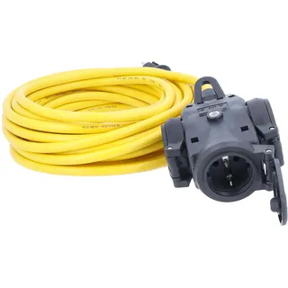 as - Schwabe 3-fach Vollgummi-Verteilersteckdose, 15 m K35 AT-N07V3V3-F 3G2,5, Mehrfachsteckdosen-Verteiler mit 3 Schutzkontaktsteckdosen und Sicherheitsdeckel, IP44 für den Außenbereich, 60343