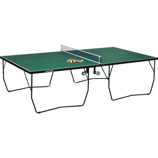 SPORTNOW Tischtennistisch Klappbar, Indoor Tischtennisplatte mit Rollen, Tischtennisspiel-Set mit 2 Tischtennisschlägern und 3 Bällen, Stahl - Grün
