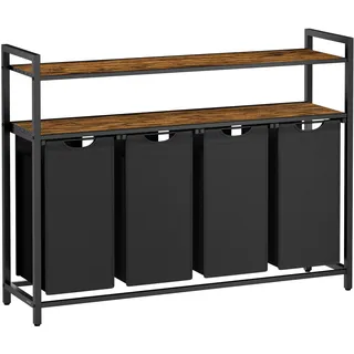 VASAGLE Wäschekorb 4 Fächer, Wäschesammler mit 2 Ablagen, Wäschesack ausziehbar und abnehmbar, pro Tasche 40 Liter, für Badezimmer, Waschküche, vintagebraun-schwarz BLH214B01