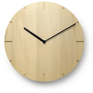Natuhr Wanduhr Buche geölt Holzuhr Solide Massivholz, geräuscharmes Uhrwerk, puristisch, modern, skandinavisches Design (Schwarze Zeiger)